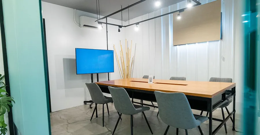 Conference room with a large screen