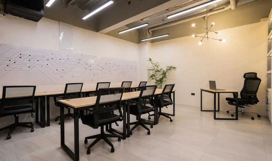 Open workspace with rows of desks